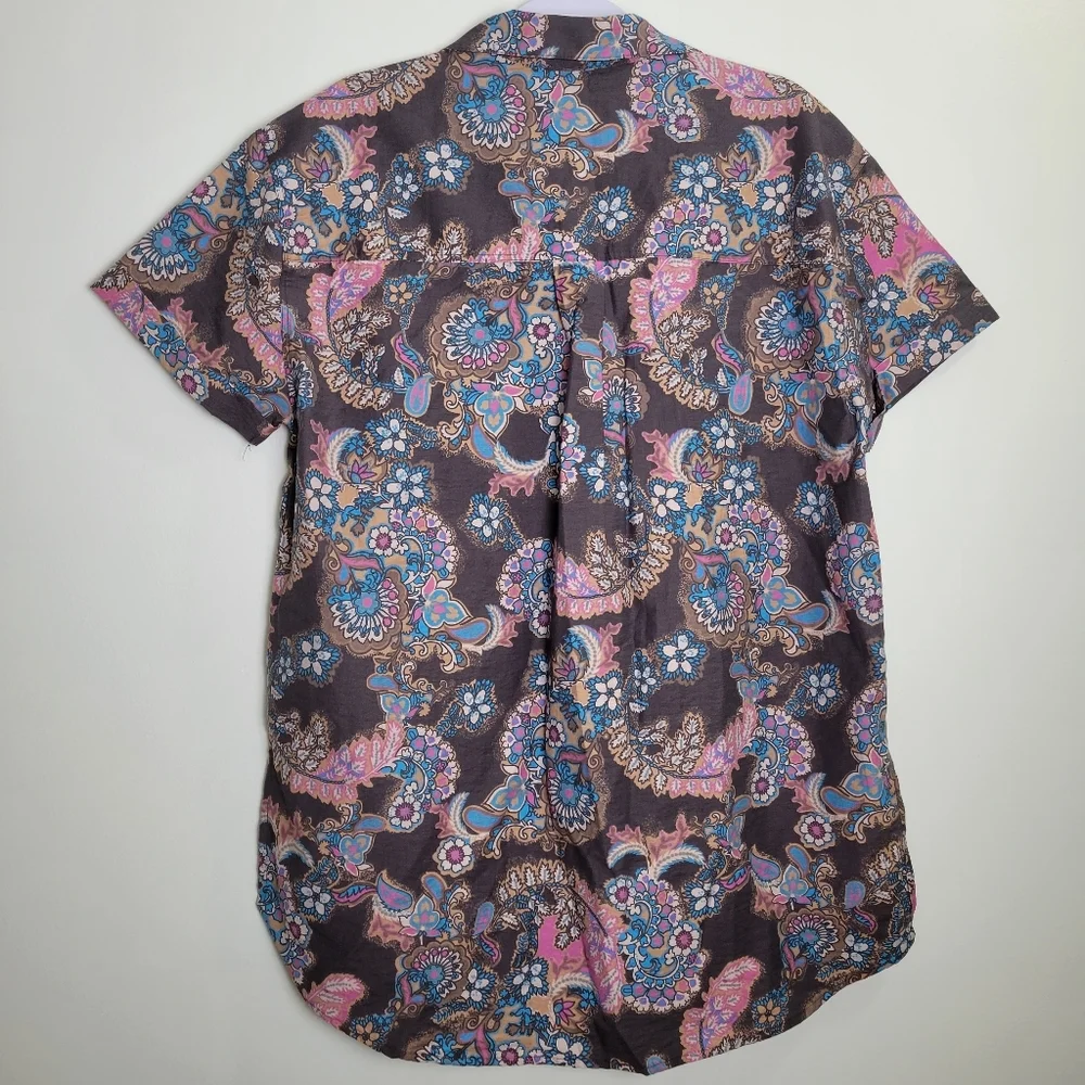 We The Free Paisley Floral Boho Oversized Boyfriend Short‎ Sleeve Shirts S